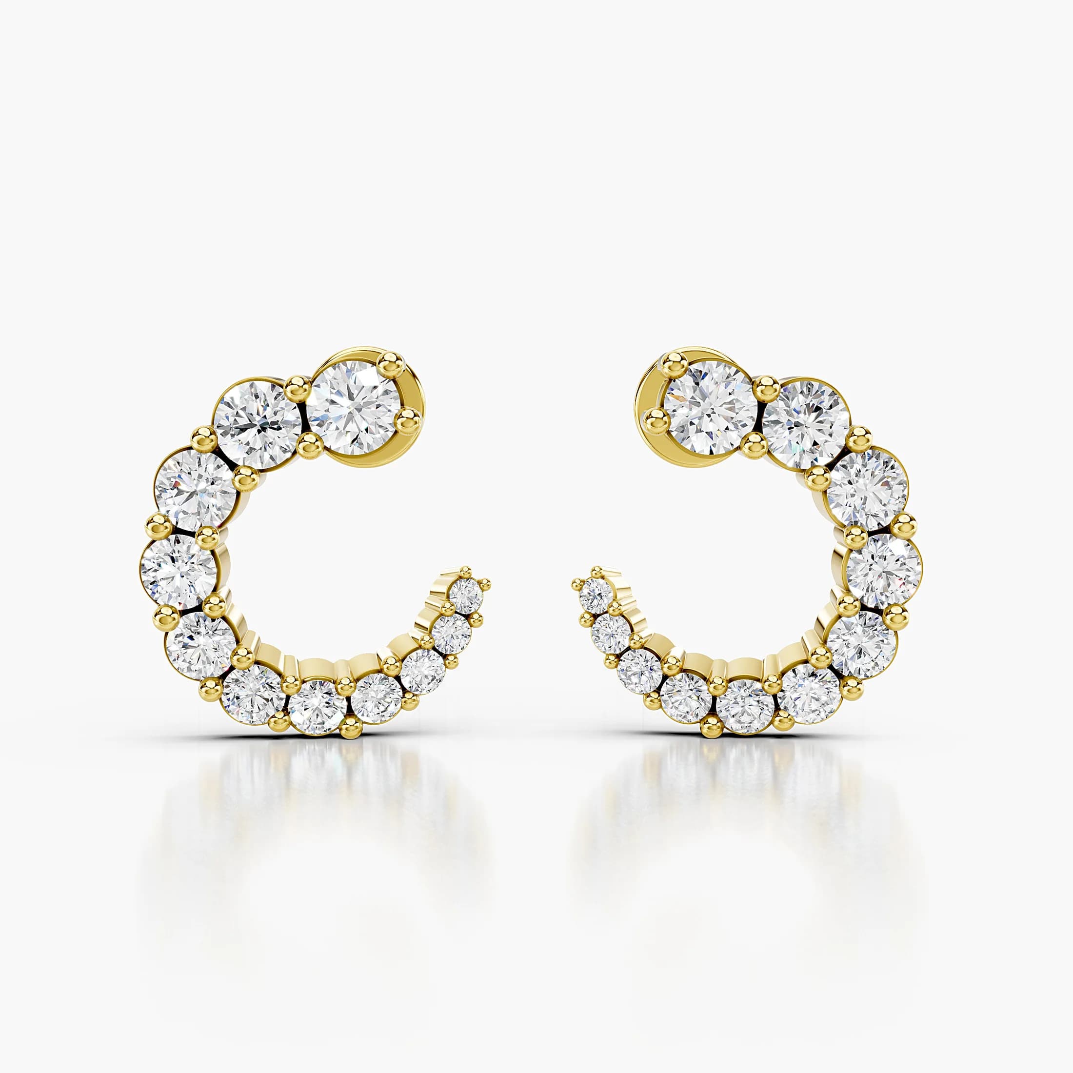 Graduated Round Diamond C-Shaped Stud Earrings jewellery